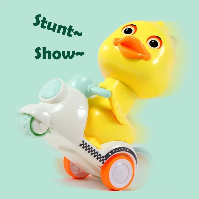1 Pc Cute Duck Press Car Baby Toy Manual Push Free Rotation Head Mini Car