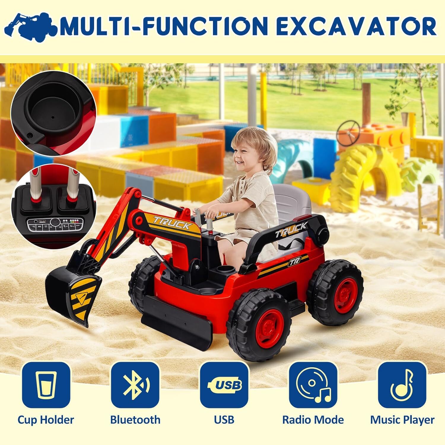 12V Battery Powered Ride On Excavator Truck Digger Kids 4WD Electric Excavator