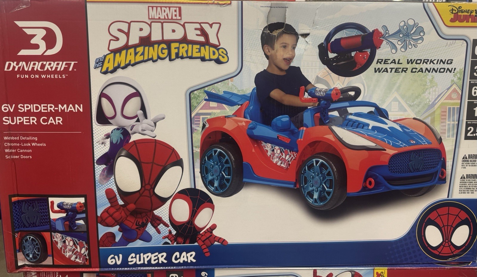Marvel Spidey 6V Ride On Car for Kids w/ Working Water Cannon Disney Junior