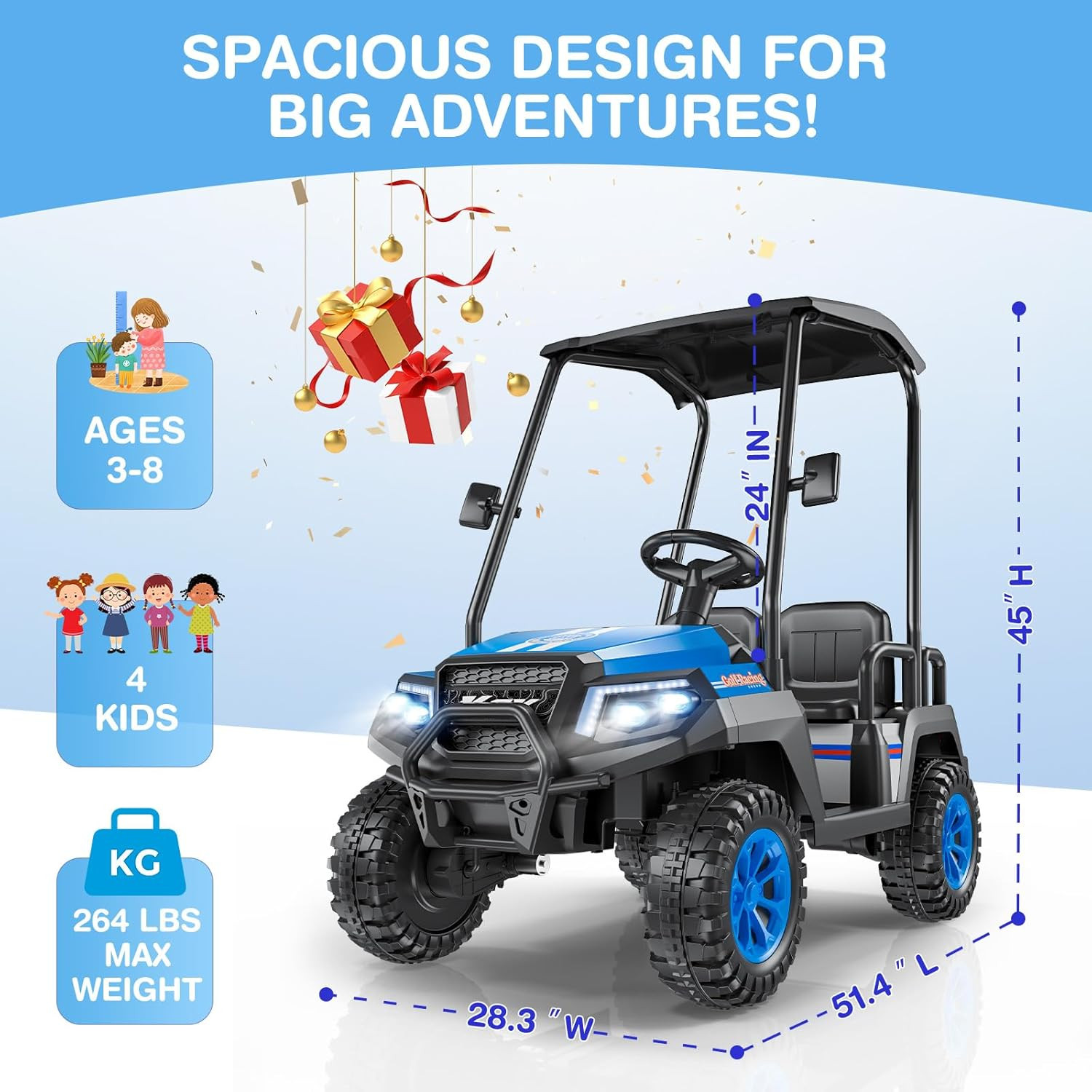 R9 24V Ride on Toys for Big Kids, 4-Seater Kids’ Car, Golf Cart Max. Capacity: 2
