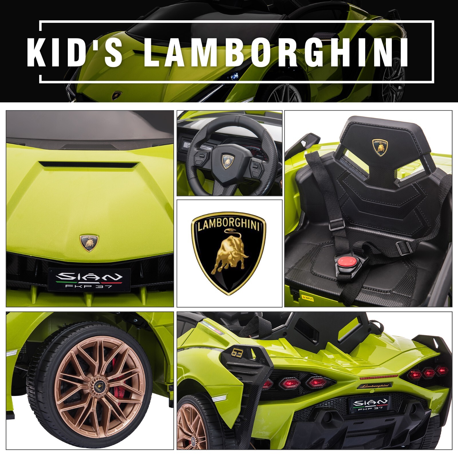Tobbi 12VKids Ride On Car Licensed Lamborghini Sian Electric Toy w/Remote MP3