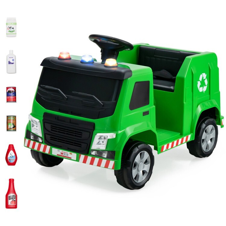 12V Battery Ride On Toy Recycling Garbage Truck Gift Kids With Warning Lights