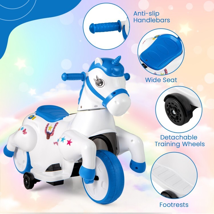 12V Battery Ride on Toy Horse Gift Children w/Training Wheels &Horse Riding Mode