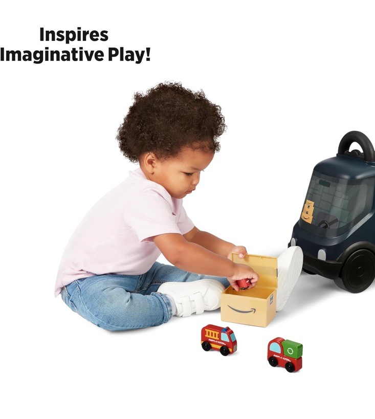 Amazon Delivery Van Ride on Toy for Kids, Blue Toddler Ride on Toy for Ages 2+