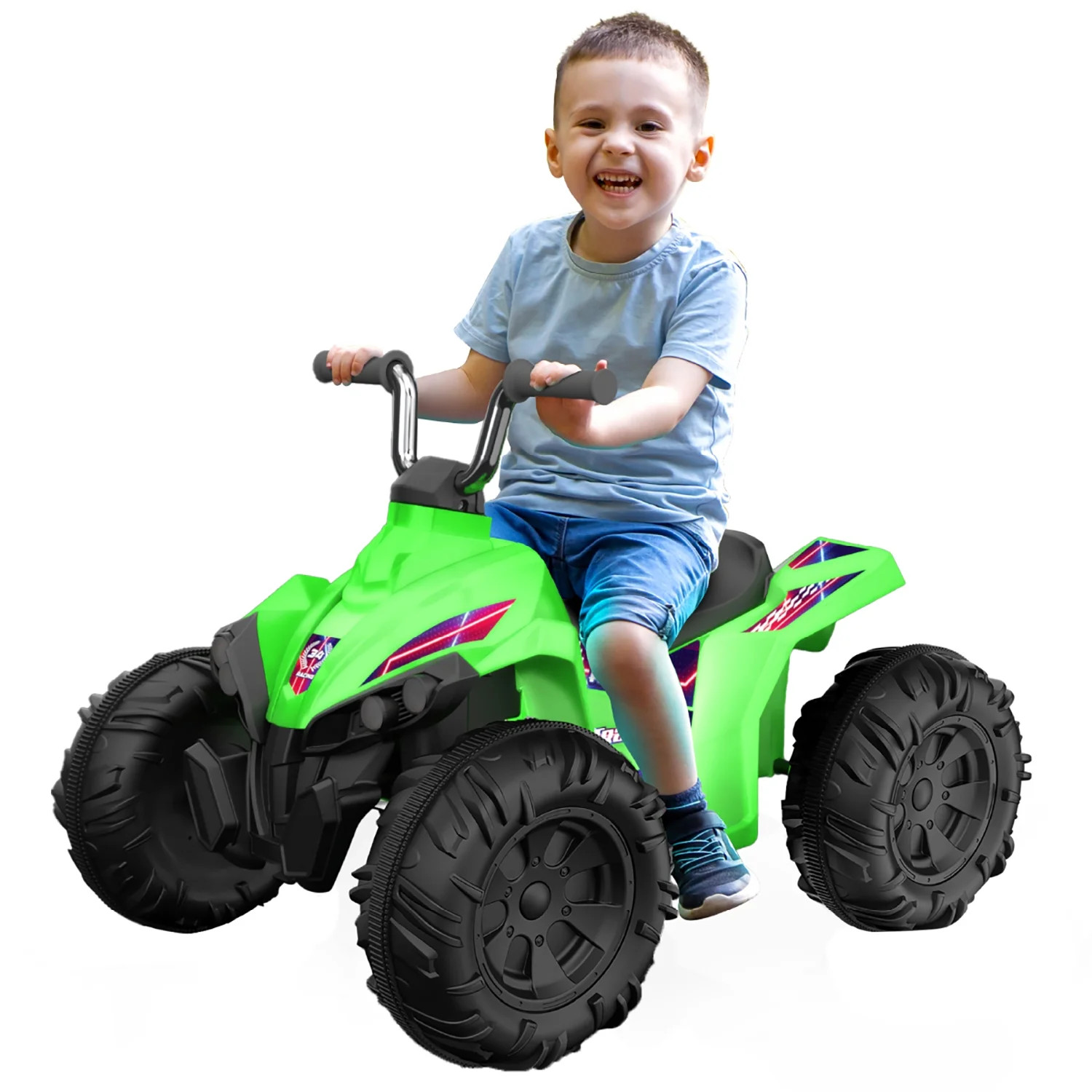 Kid Trax 12V Glow ATV Ride-On Toy, Green, with LED Lights, Rechargeable Battery,