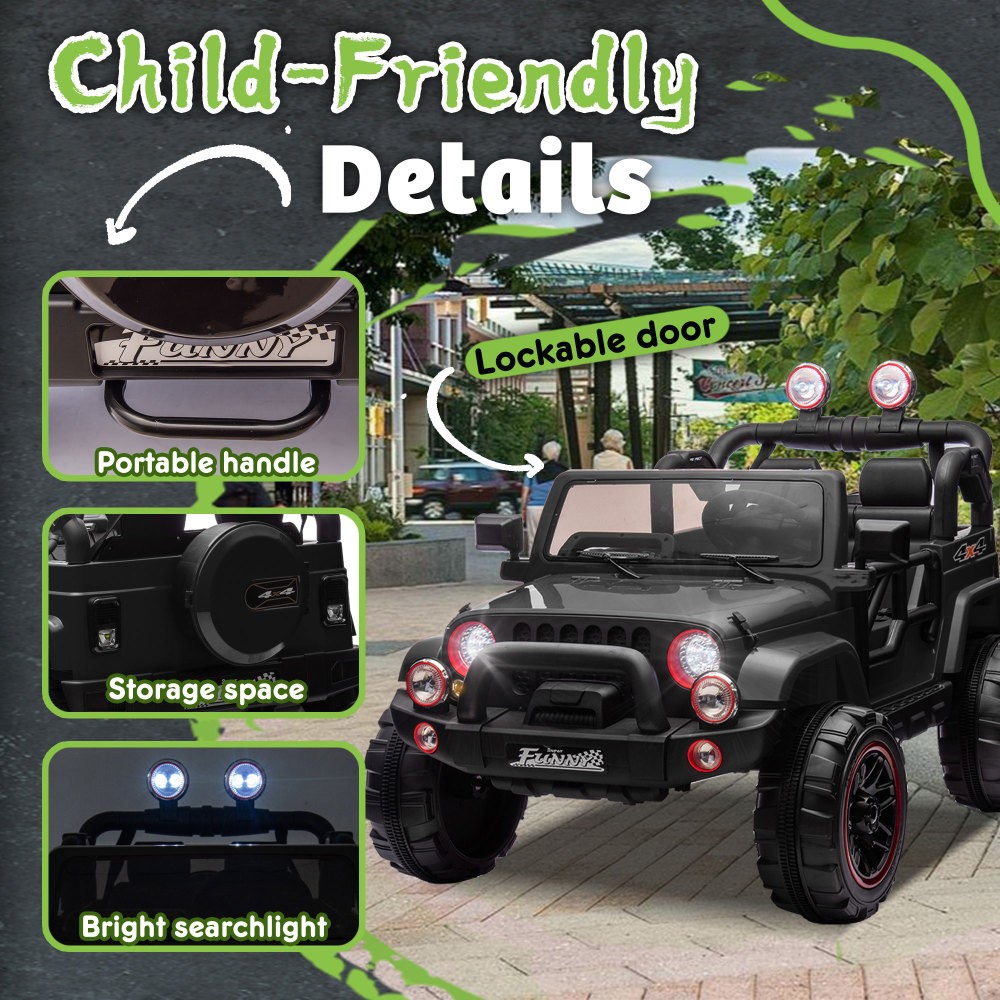 24V Kids Ride On Car Parental Control, Rear Suspension, Bluetooth USB Lights