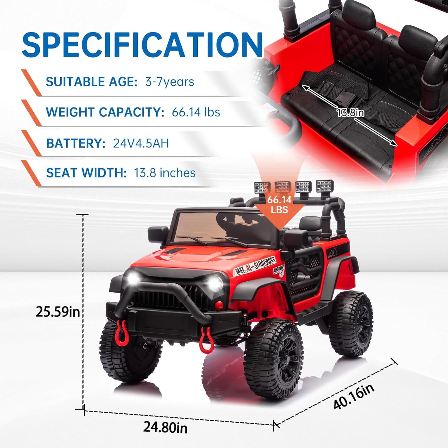 24V Kids Ride on Toy Electric Car Battery Power 4 Wheels Jeep w/ Remote LED MP3
