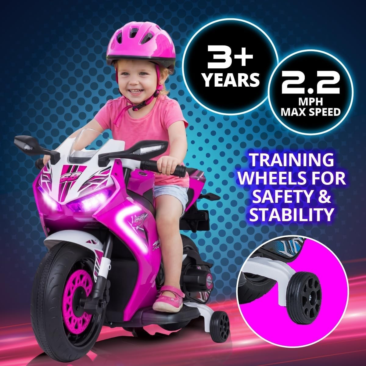 LED Kids Motorcycle Toy – Realistic Sounds, 2.2 MPH, Ages 3+