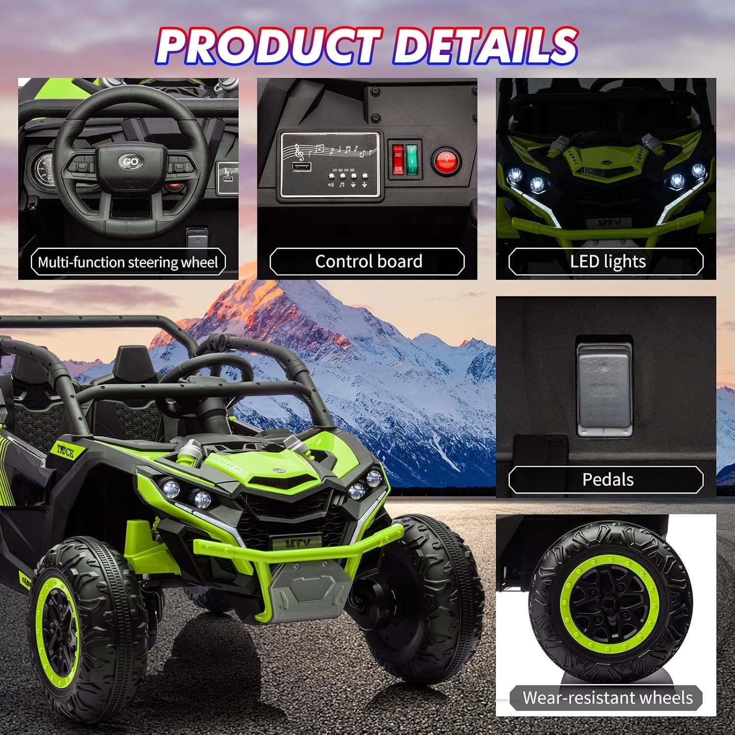 24V 2 Seater Ride On Car Truck Toys,Kids Ride on UTV with Parents Remote Control