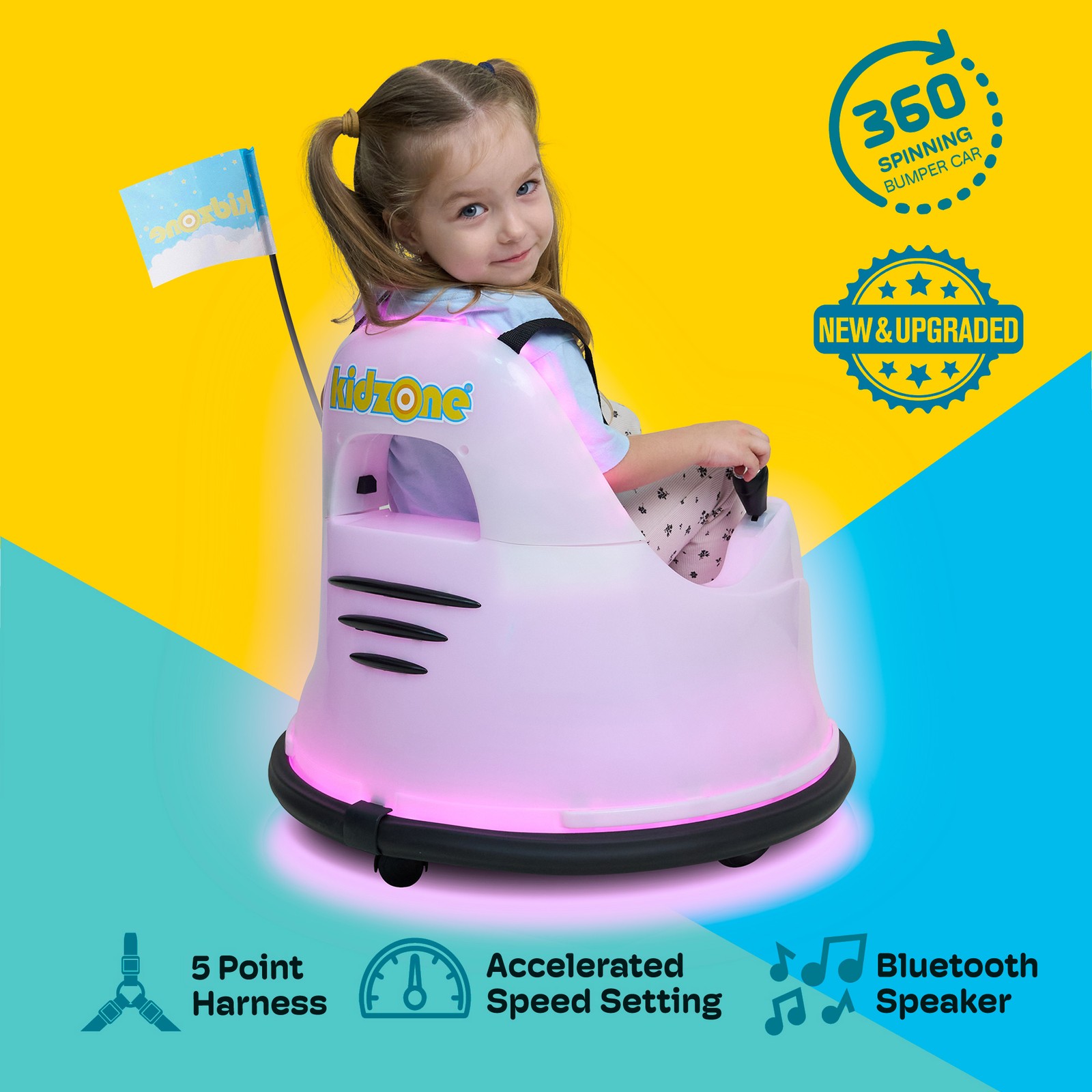 Kidzone Upgraded 12V 2-Speeds Electric Ride On Bumper Car