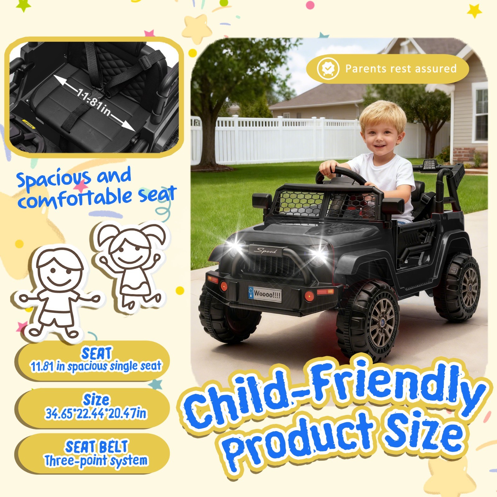 12V Kids Ride On Toys Truck w/Remote,Electric Toddler Ride on Car for Kids,Black