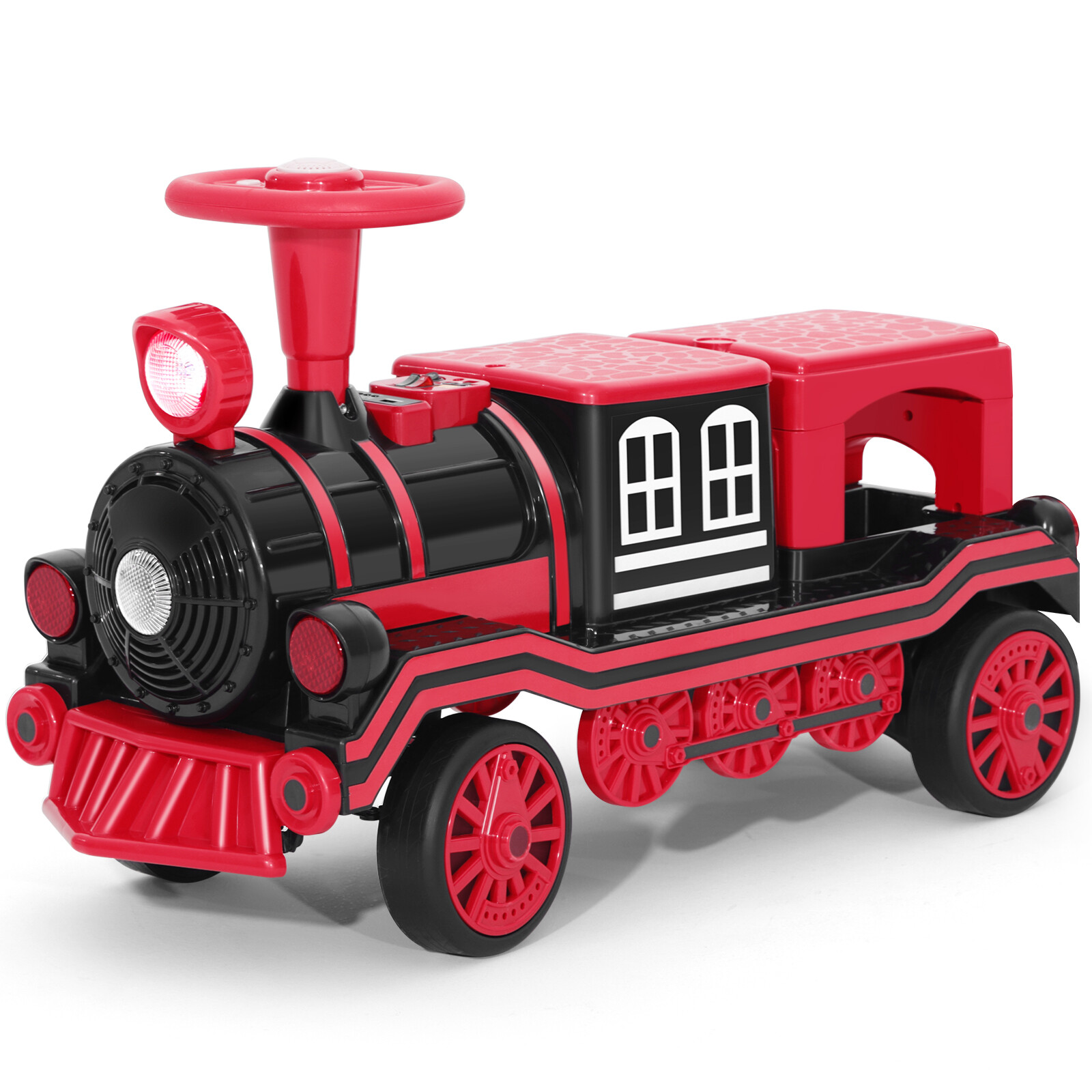 Large 2-Seater Red 12V Battery Kids Ride On Train w/2 Speed,Music,Lights,Storage