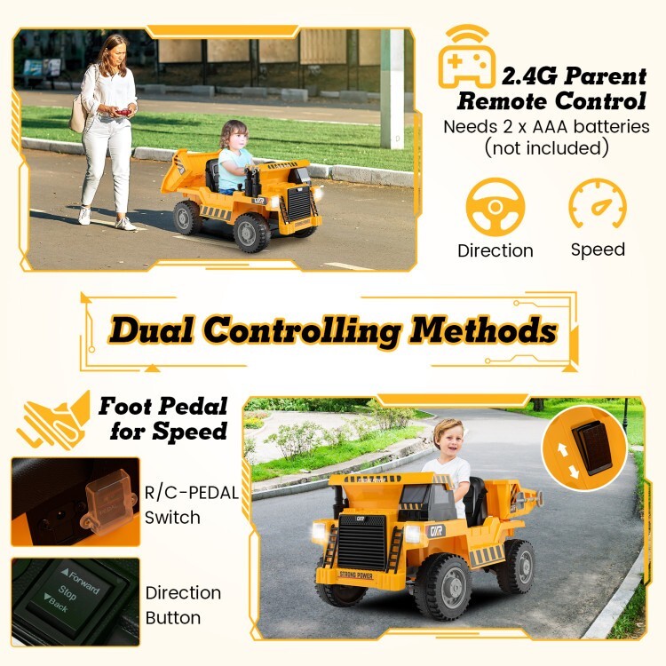 12V Battery Kids Ride on Electric Dump Truck Car Gift Kids w/Electric Dump Bed