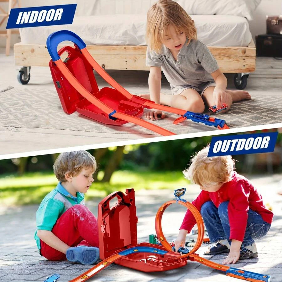 Kids Car Racing Track Set Ages 3-7 Loop Ramp 4 Crash Zones