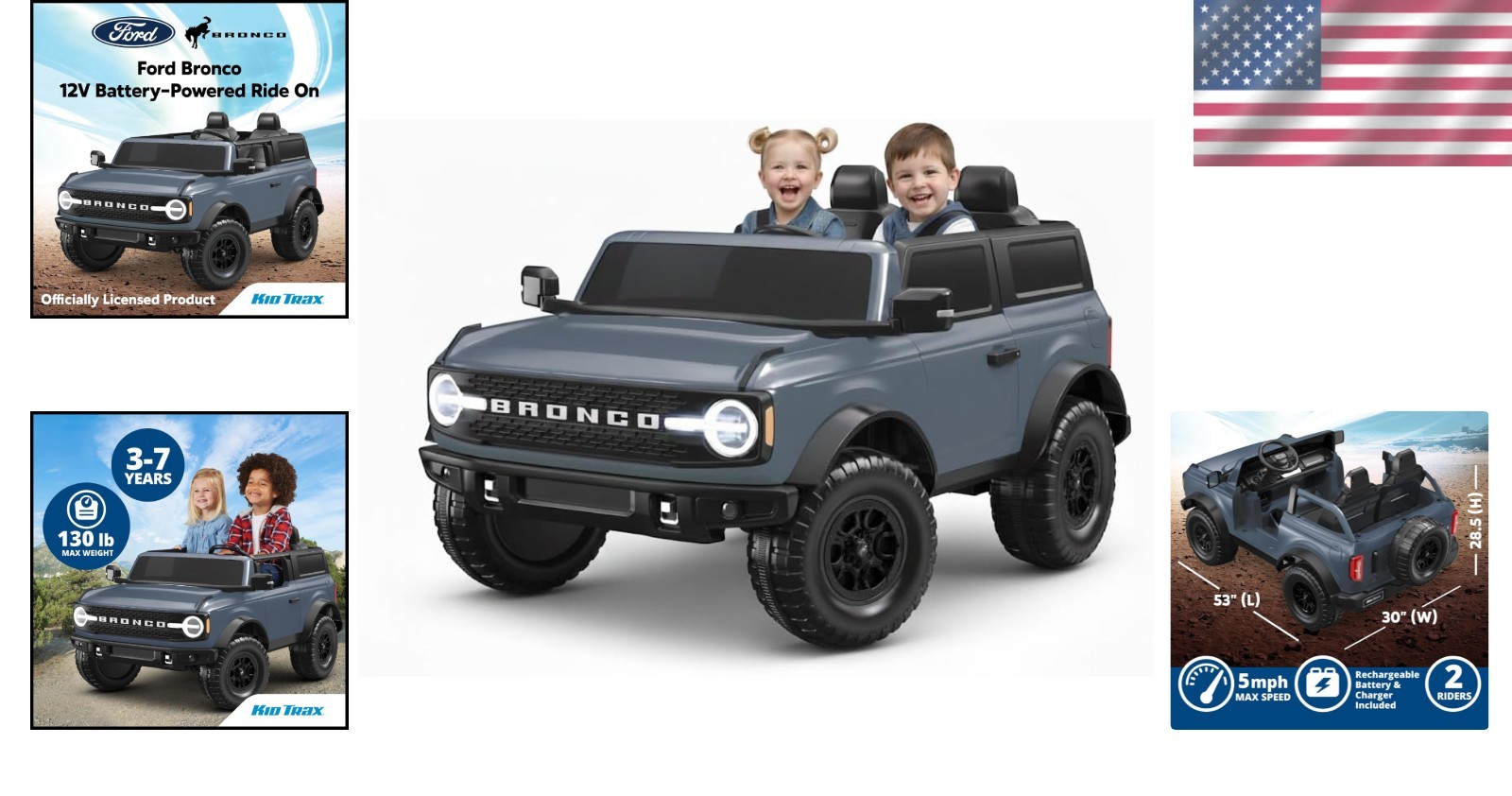 Battery Powered 12V Ford Bronco for Kids – 2-Seater Electric Adventure, Ages 3-7