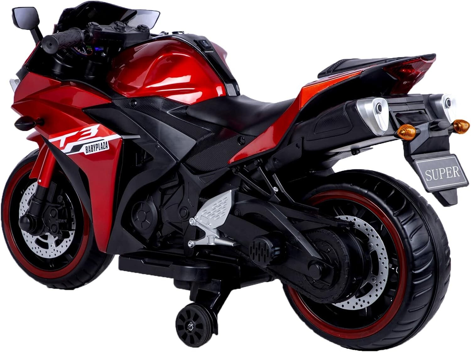 Kids Electric Motorcycle with Trainning Wheels for 3-8 Years Boys Girls,Red