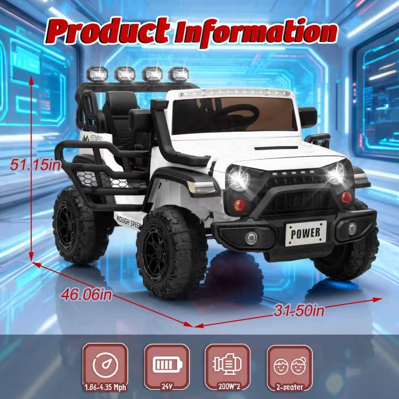 24V 2 Seater Electric Car Ride on Truck for Kids w/Remote,Power Wheels Jeep,Whit