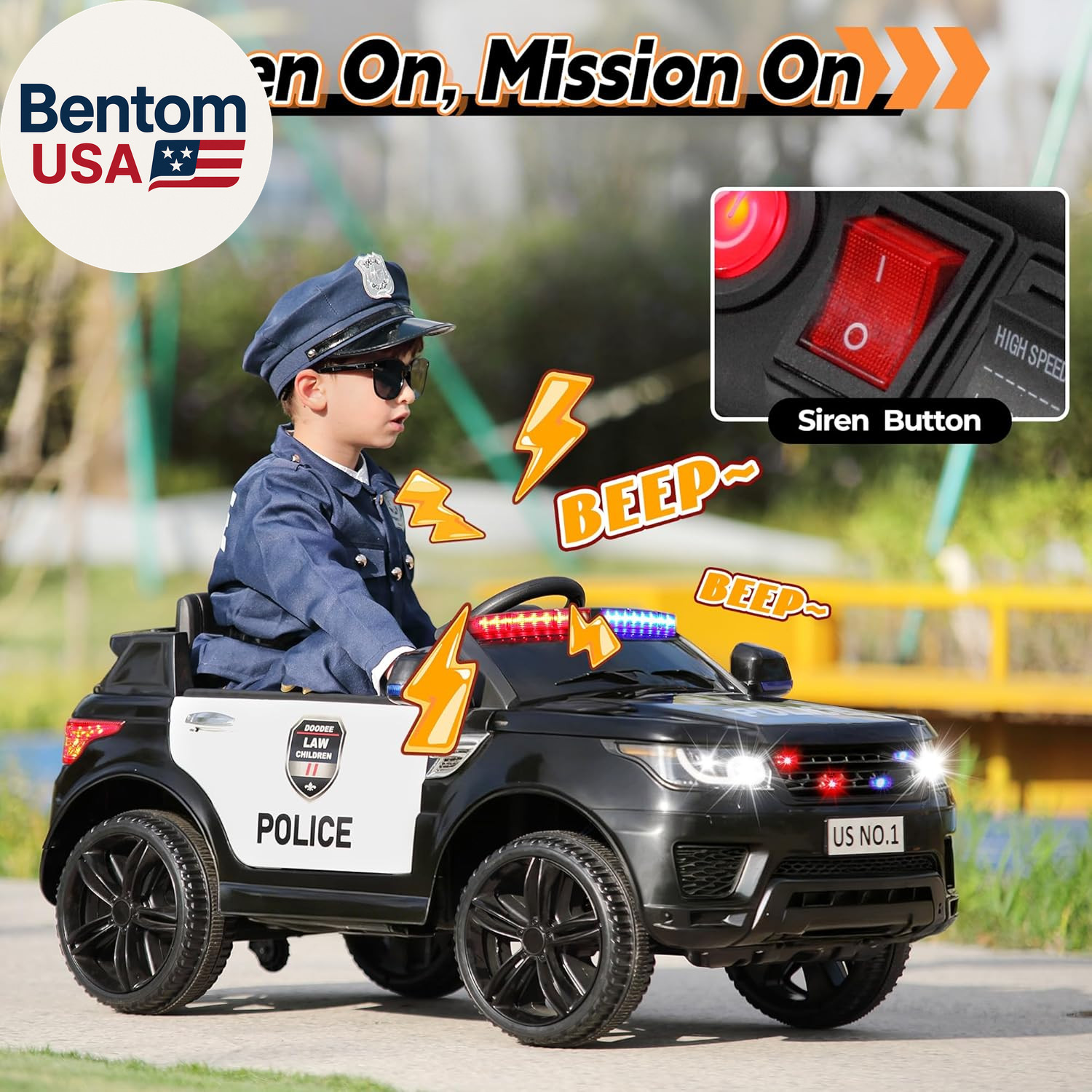 Police Car Ride on Electric Car for Kids to Drive Battery Powered Ride-On Toys C