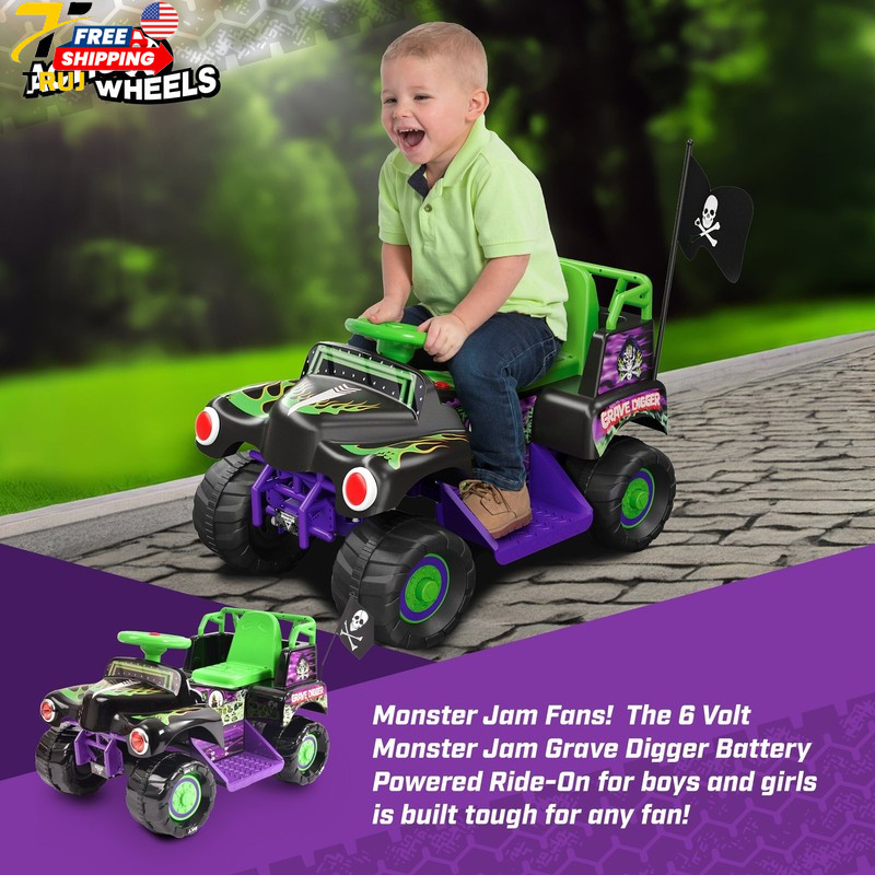 6V Grave Digger Ride on Car Monster Truck Monster Jam Graphics for Boys & Girls