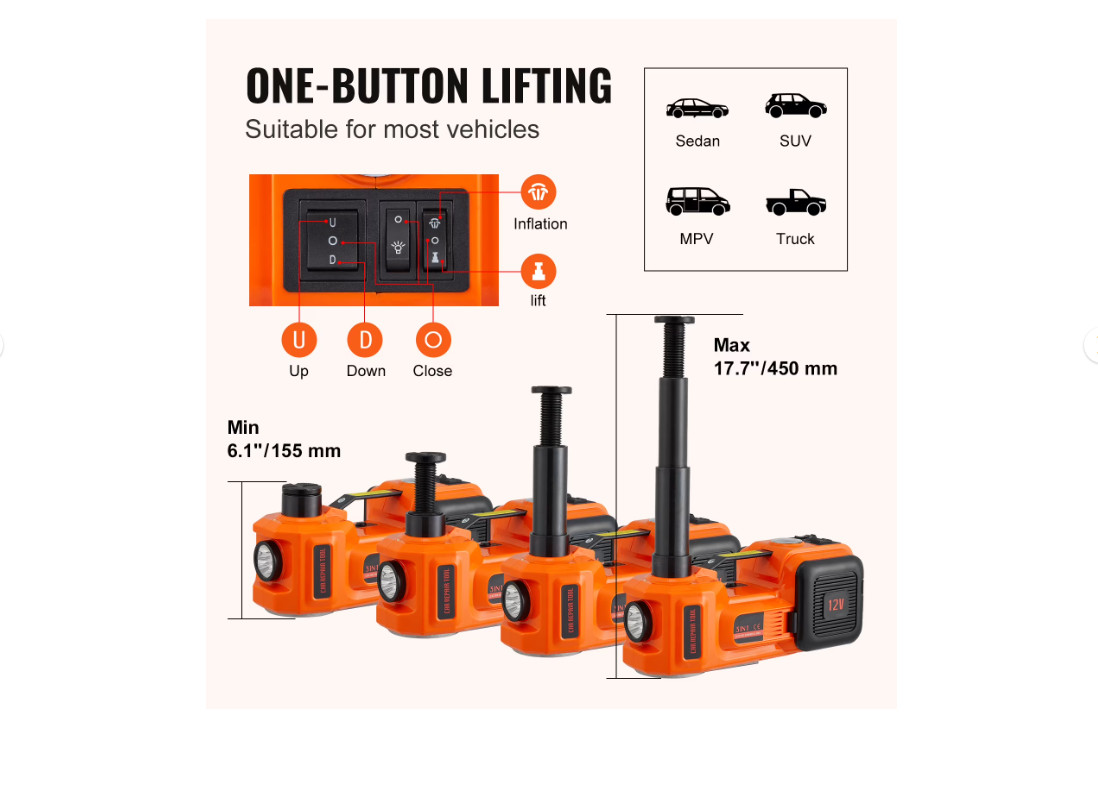 Gato Hidraulico Electrico 12V 5 Toneladas Elevador Hidráulico Para Carro Autos