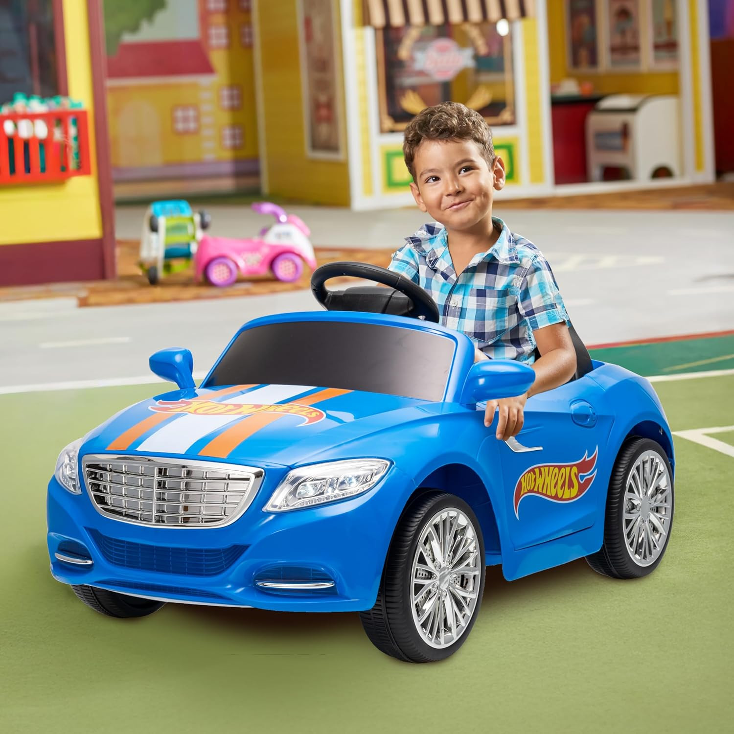 Hot Wheels 6V Kids Ride on Car, Rechargeable Battery, Working Headlights, Sounds