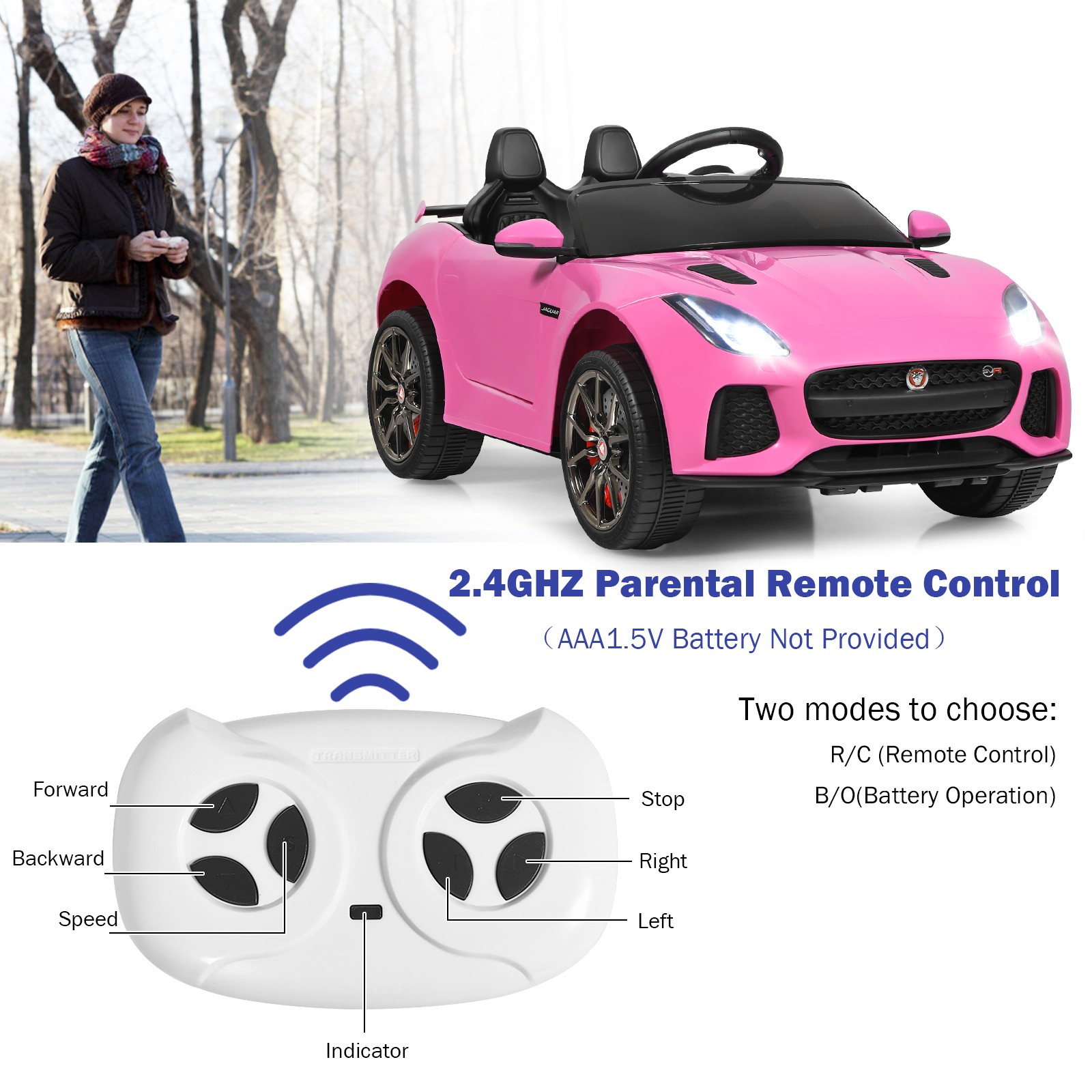 Honey Joy 12V Jaguar F-Type SVR Licensed Kids Ride On Car w/ MP3 & Lights Pink