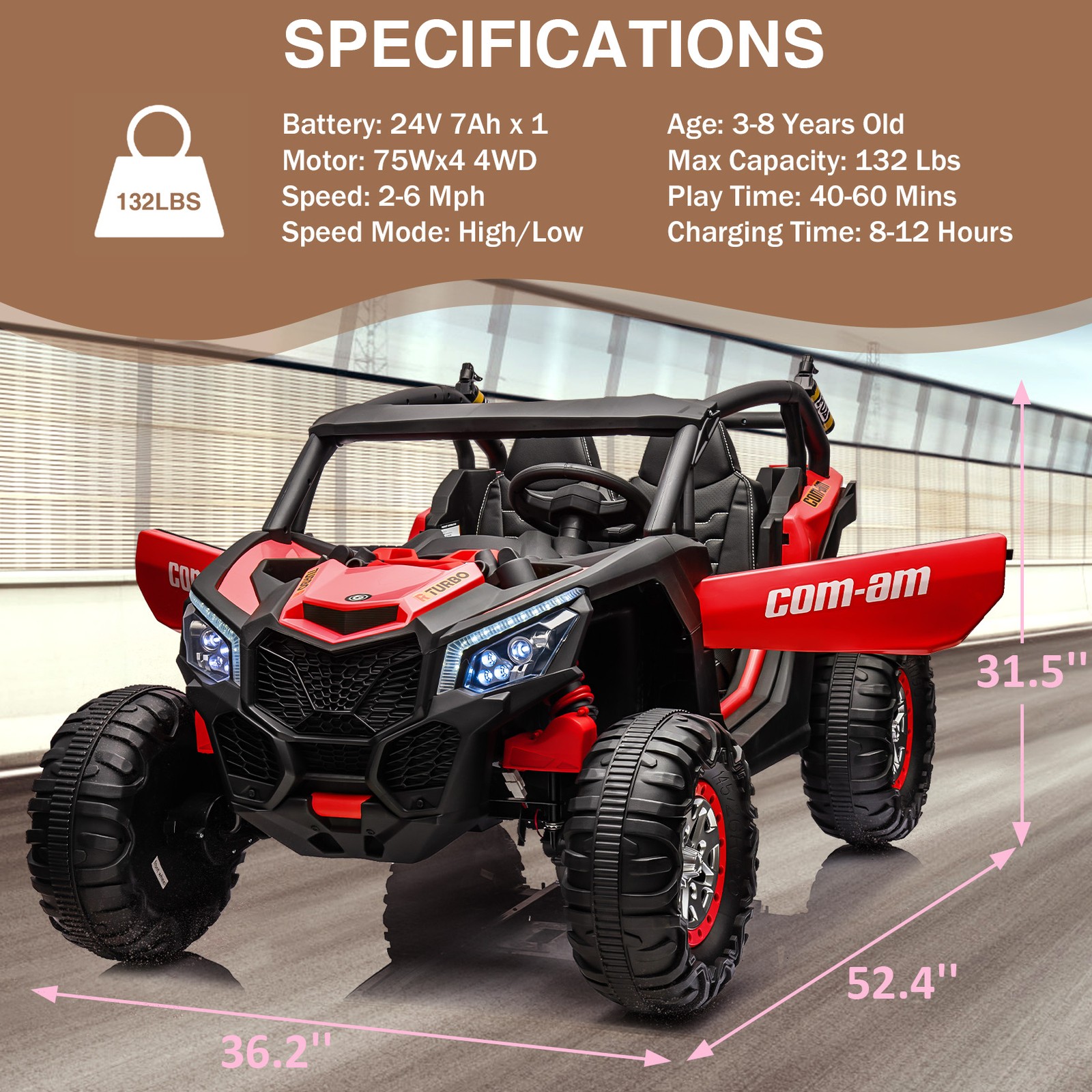 24V 2 Seater Kids Ride On UTV Car With Remote Control Powerful Electric Vehicle