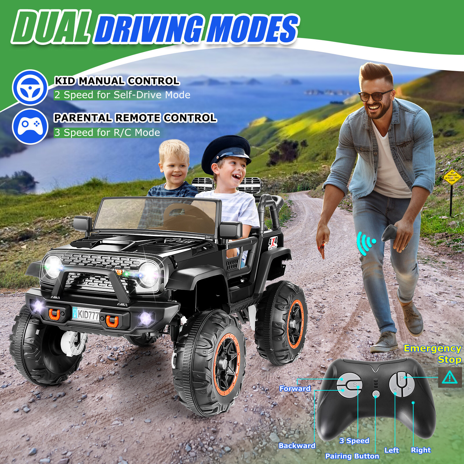 24V 2 Seaters Kids Electric Ride on Car w/Remote &LED Light 4WD/2WD Switchable🎄