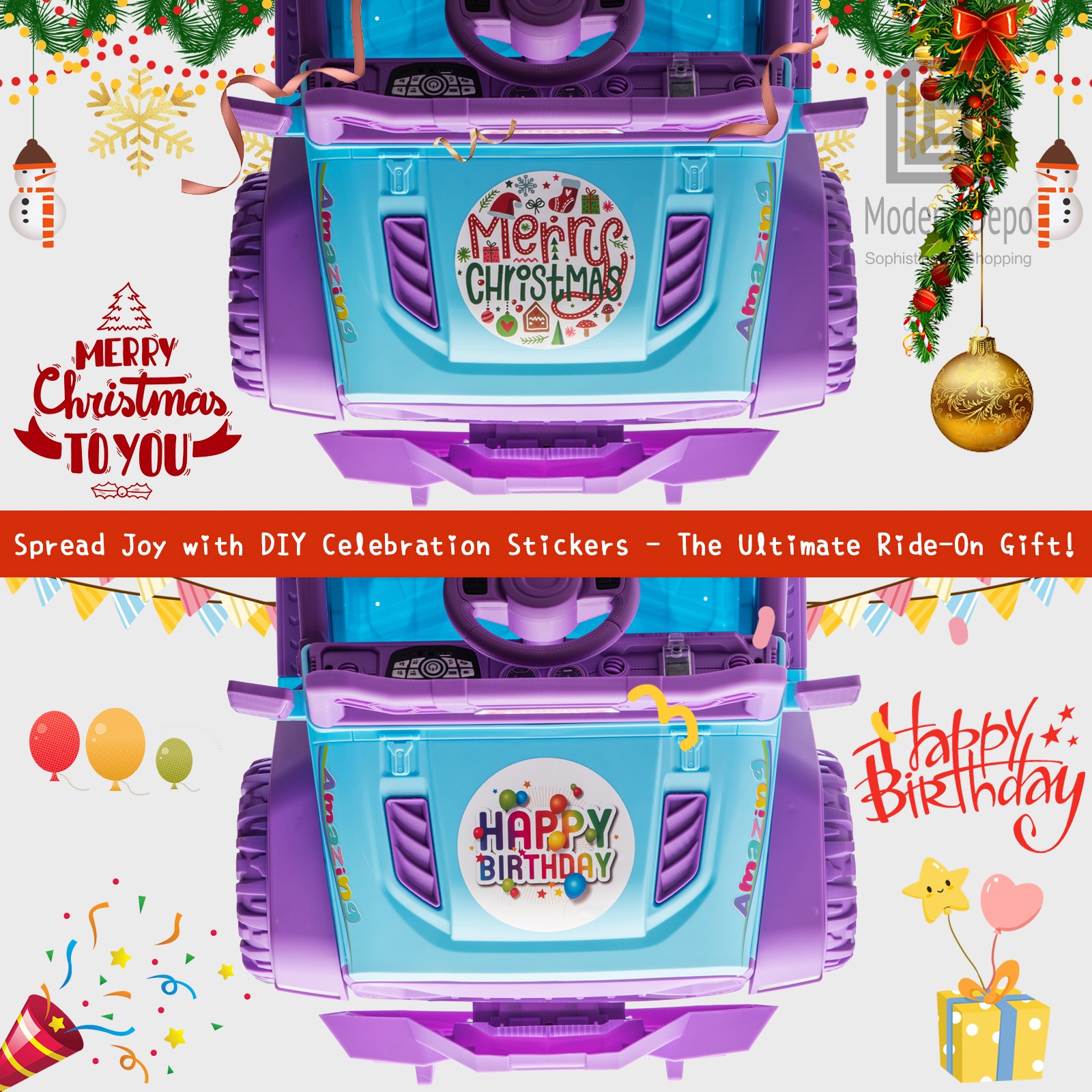 12V Kids Ride On Car Electric Truck w/ Remote Control DIY Stickers 6 Wheels Toy