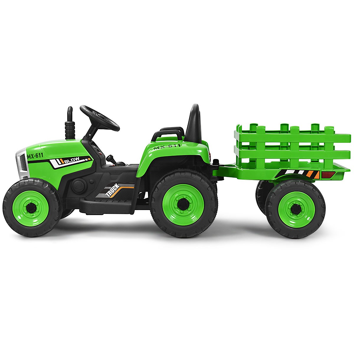 Honeyjoy 12V Kids Ride On Tractor with Trailer Ground Loader w/RC & Lights Green