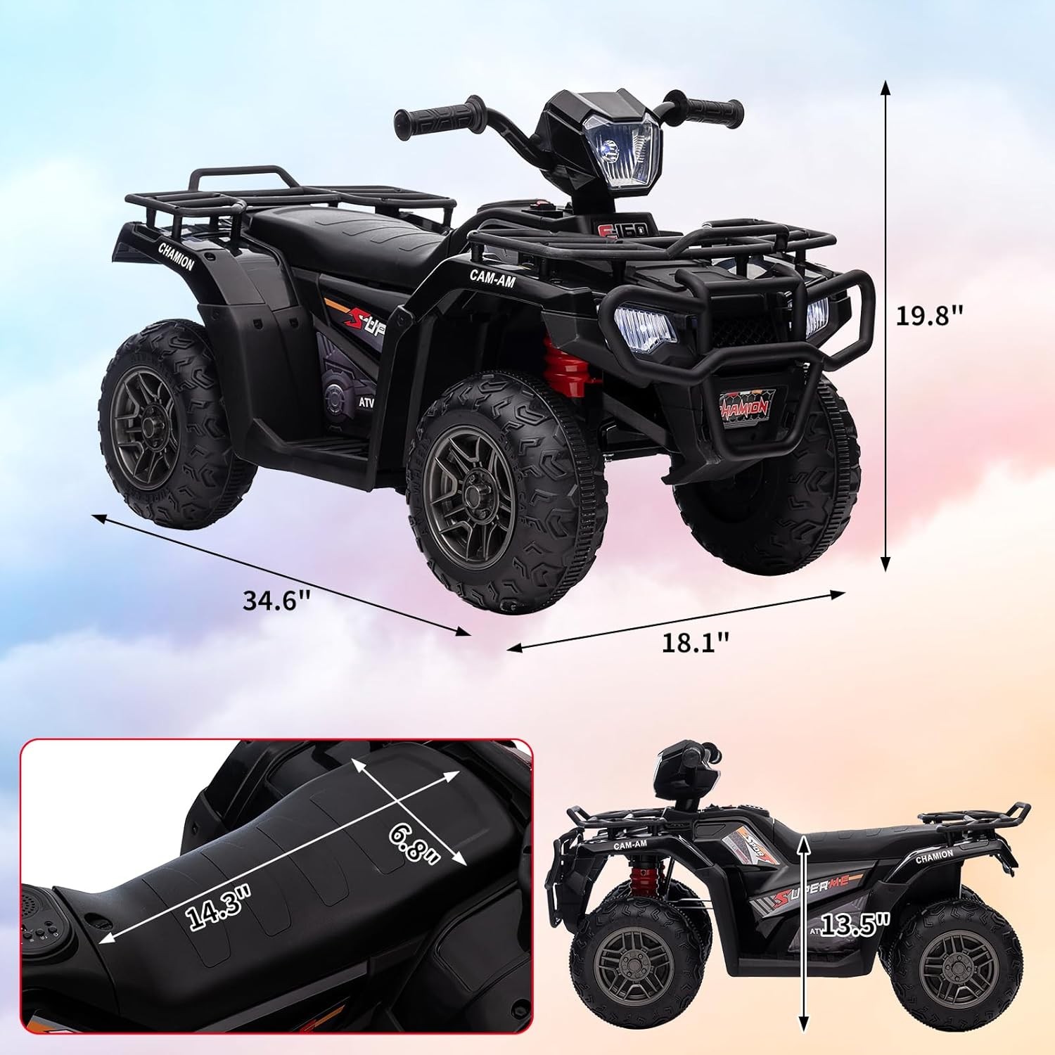 12V Kids Ride-On ATV Electric Vehicle for Toddlers 2 Speed LED Lights Music USB