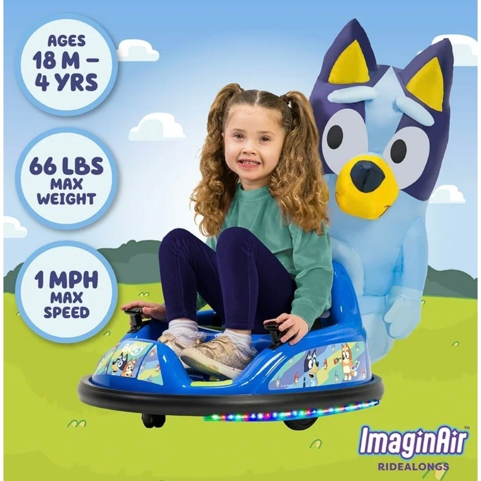 Bluey 6V ImaginAir Ride-On Bumper Car with Inflatable Character NEW