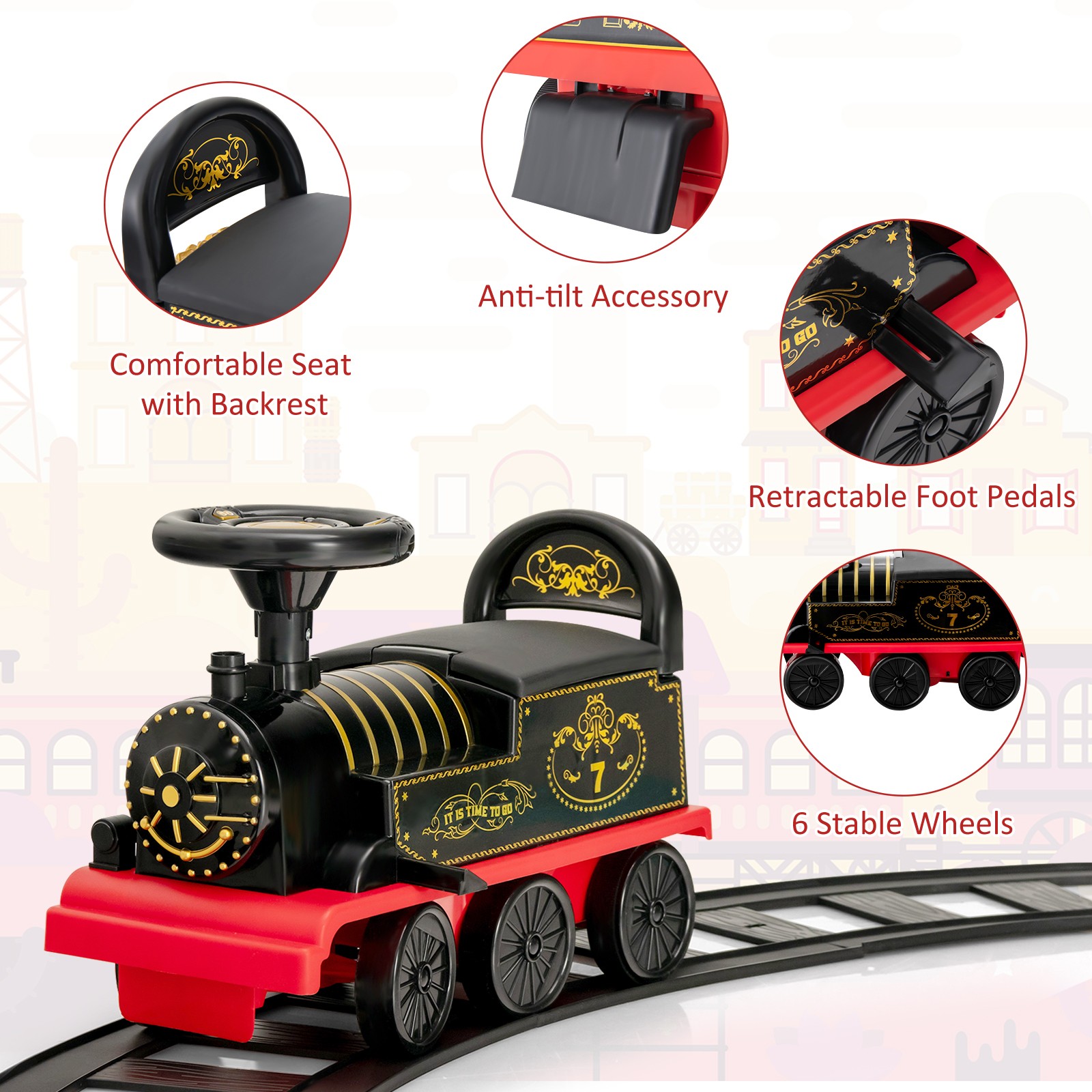 6V Electric Kids Ride On Train Motorized Train Toy w/ Track & 6 Wheels Black