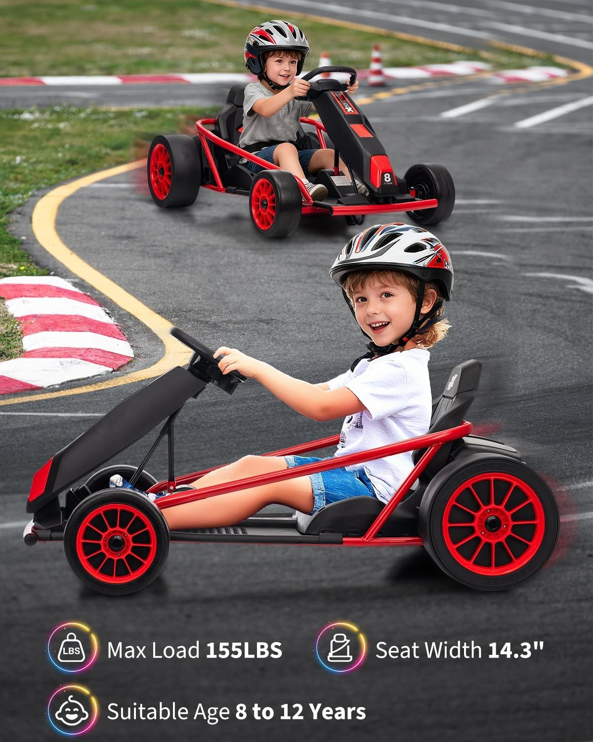 24V Ride On Go Kart for Kids 24V 9Ah Battery 2x300W Motors Electric Ride on Toys