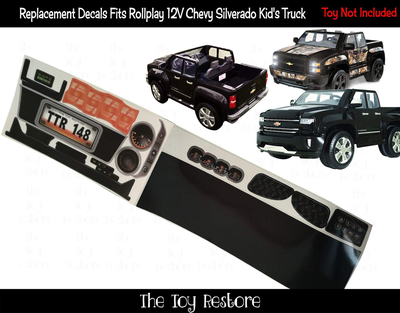 The Toy Restore Replacement Stickers Fits Rollplay Chevy Silverado Truck 12-Vol