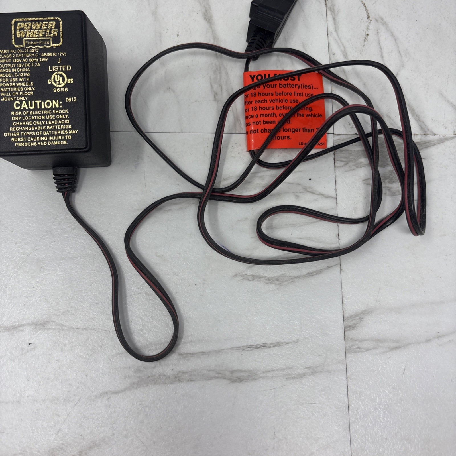 Genuine OEM Power Wheels 12 Volt Battery Charger Part No. 00801-0972.