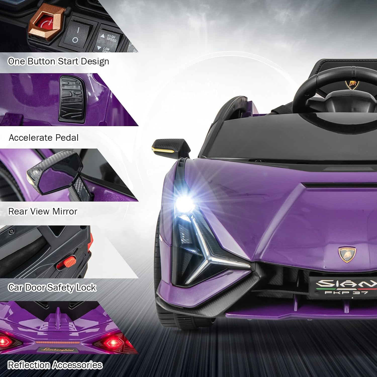 12V Licensed Lamborghini Sian Kids Ride on Car with Parent Remote Control, Sprin