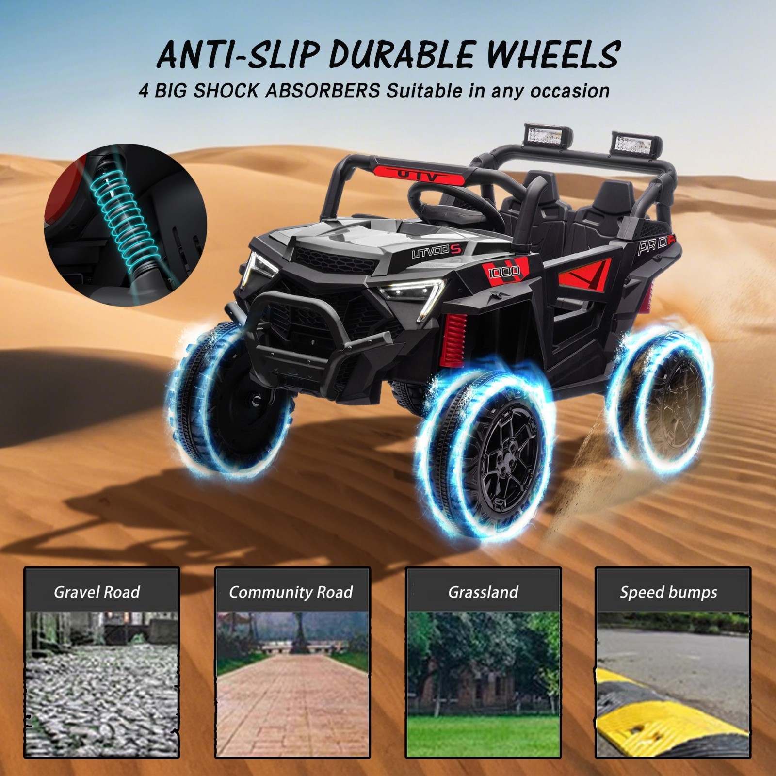 24V Kids Electric Car 400W Ride On Toy UTV with Remote Power Wheels Truck Black