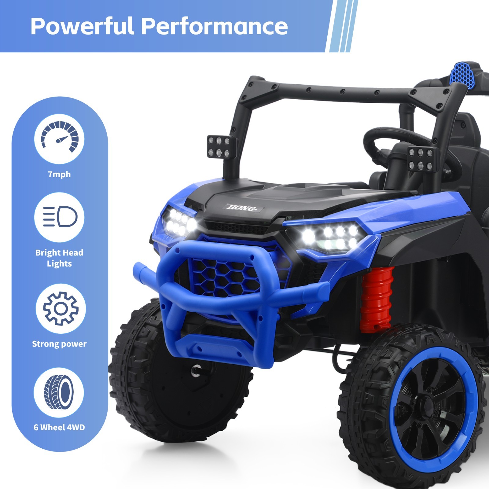 Blue 24V Ride on Electric Dump-bed Truck Off-road 7mph 2 Seater Car with Remote