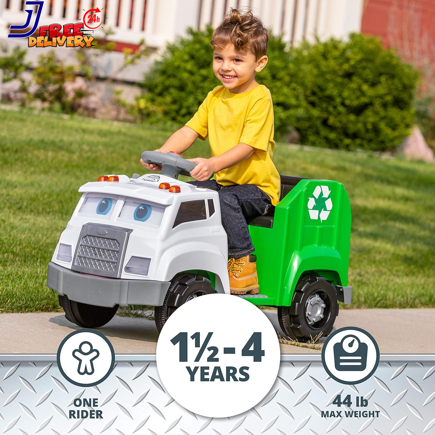 Toddler Recycling Truck 6V Battery Powered Vehicle w/ Sound Effects Ages 1.5+