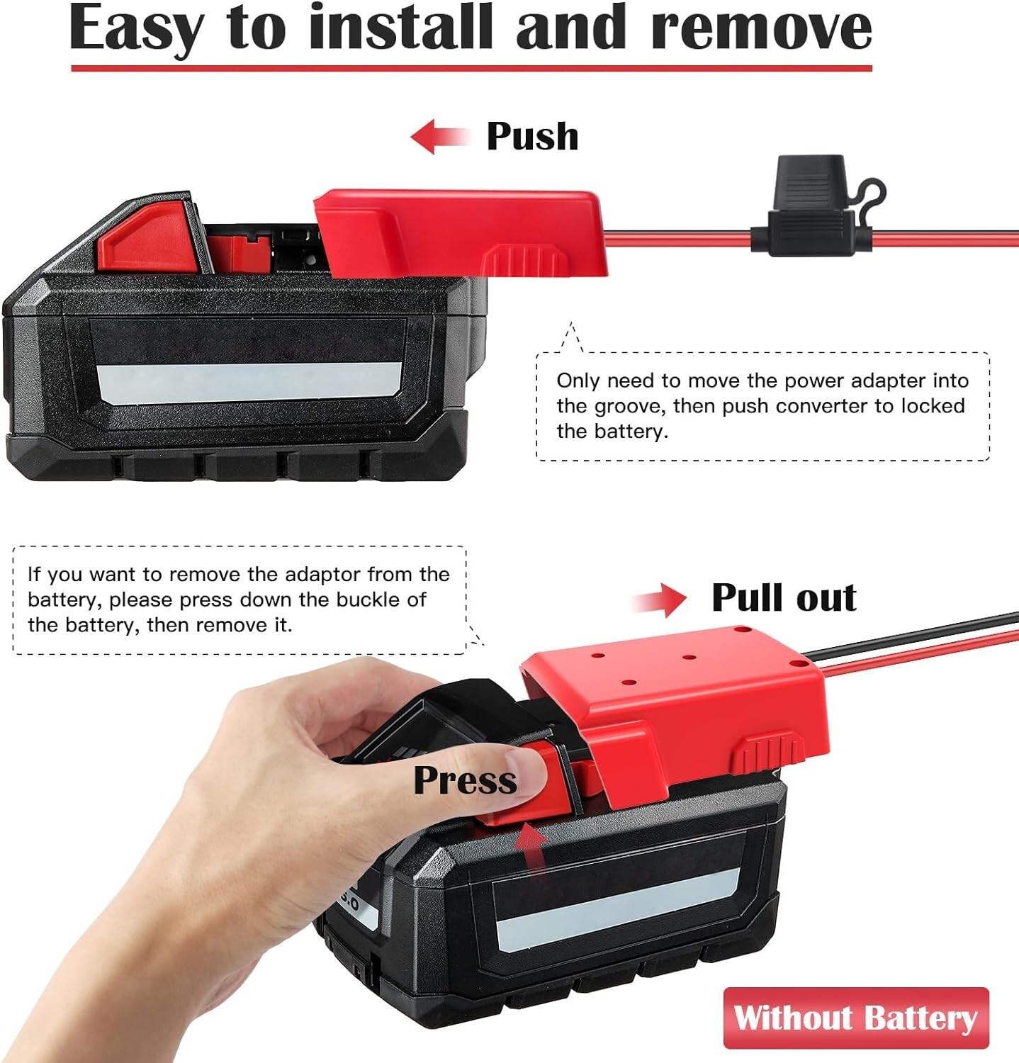 18V Milwaukee M18 Power Wheel Adapter Set – 2 Adapters with Heavy-Duty Fuses