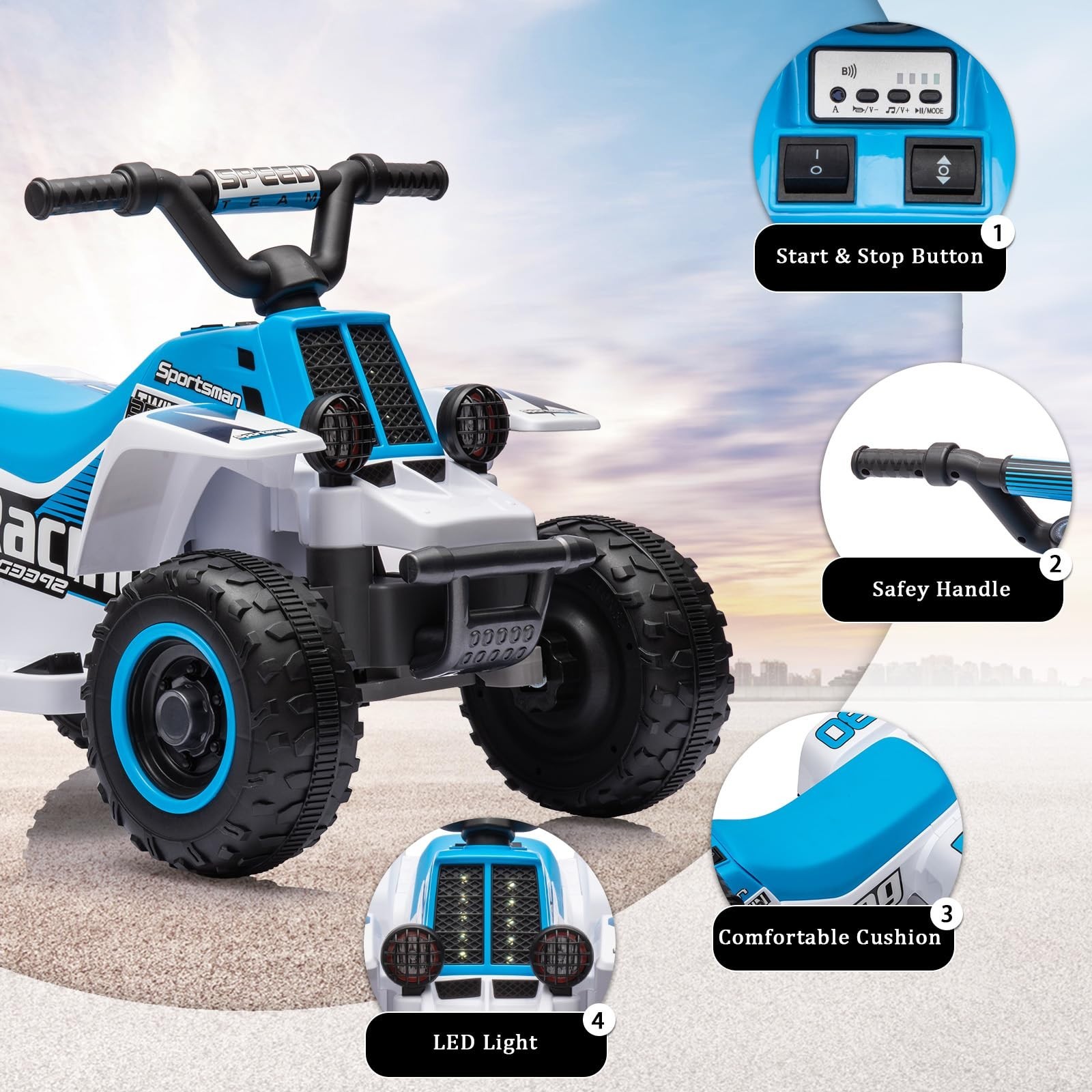 Christmas 6V Kids Ride On Electric ATV Ride On Car w/ LED Headlights Ride-On Toy