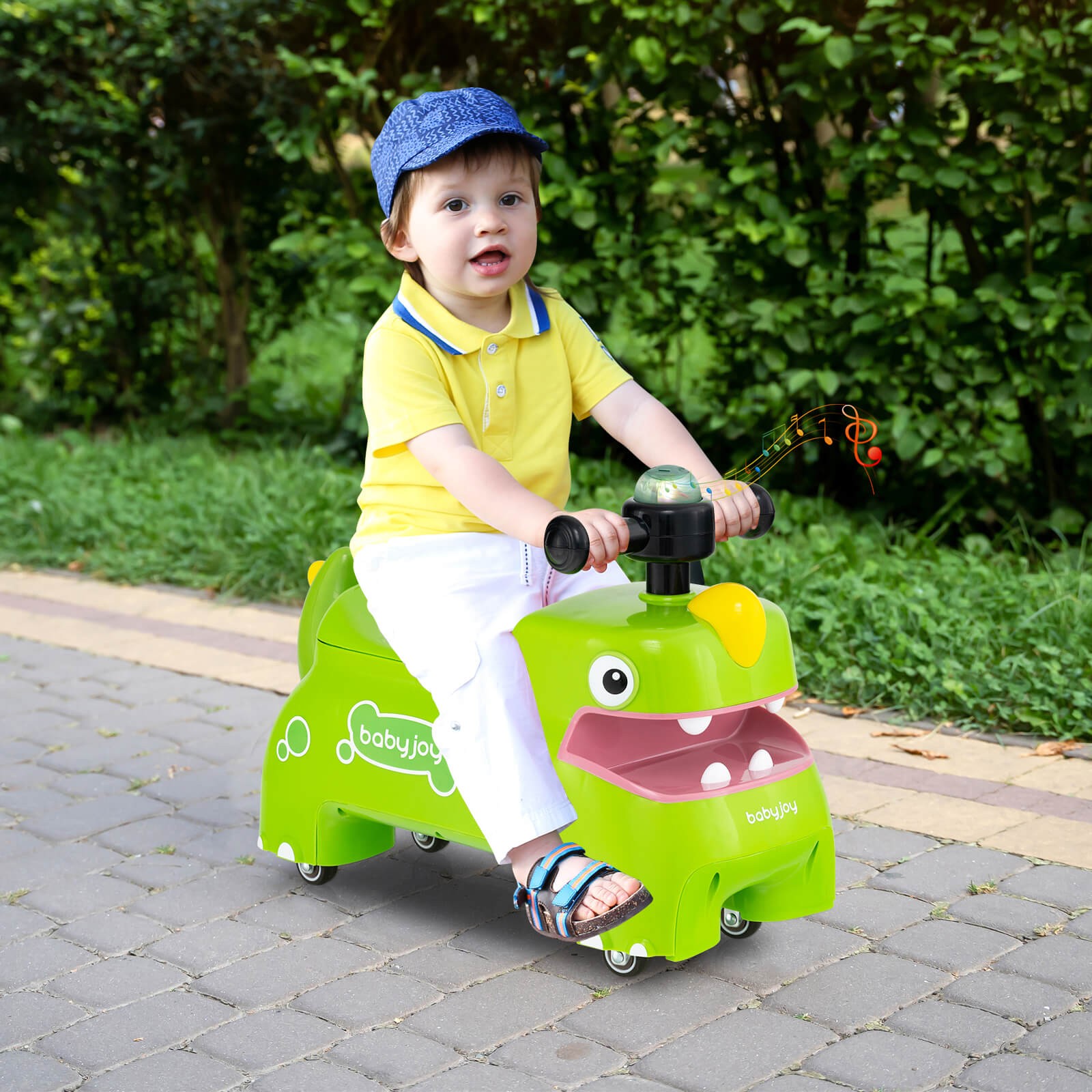 Ride on Toy Baby Dinosaur Sliding Car w/ 4 Universal Casters Under-Seat Storage