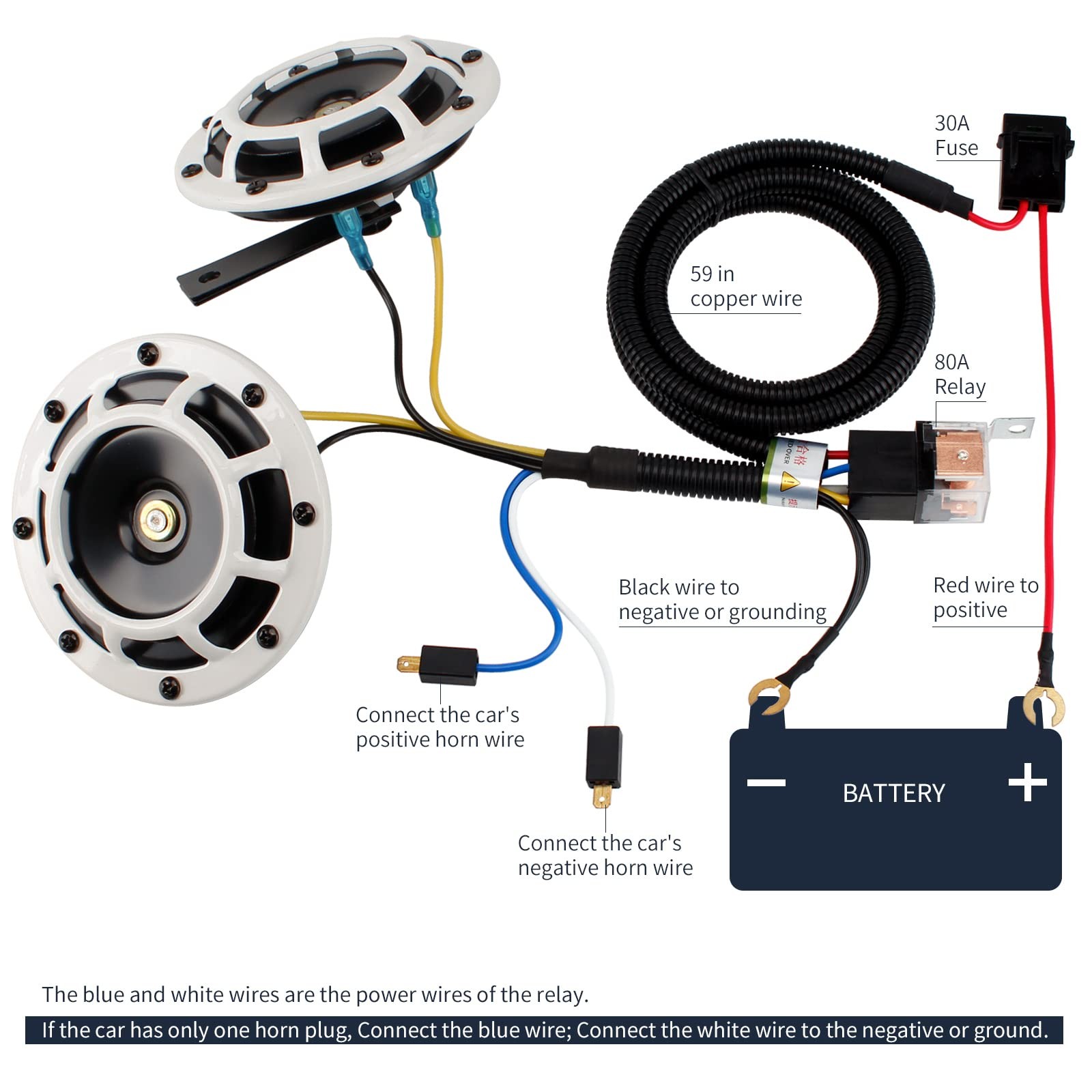 Car Horns 12v Loud High Tone/Low Tone Metal Twin Horns Kit with Relay Harness…