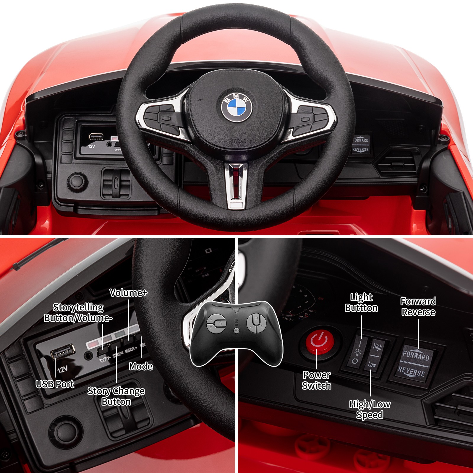 Licensed BMW M4 Electric Ride-On Car 12V for Kids w/ Twin Motors 2 Control Modes