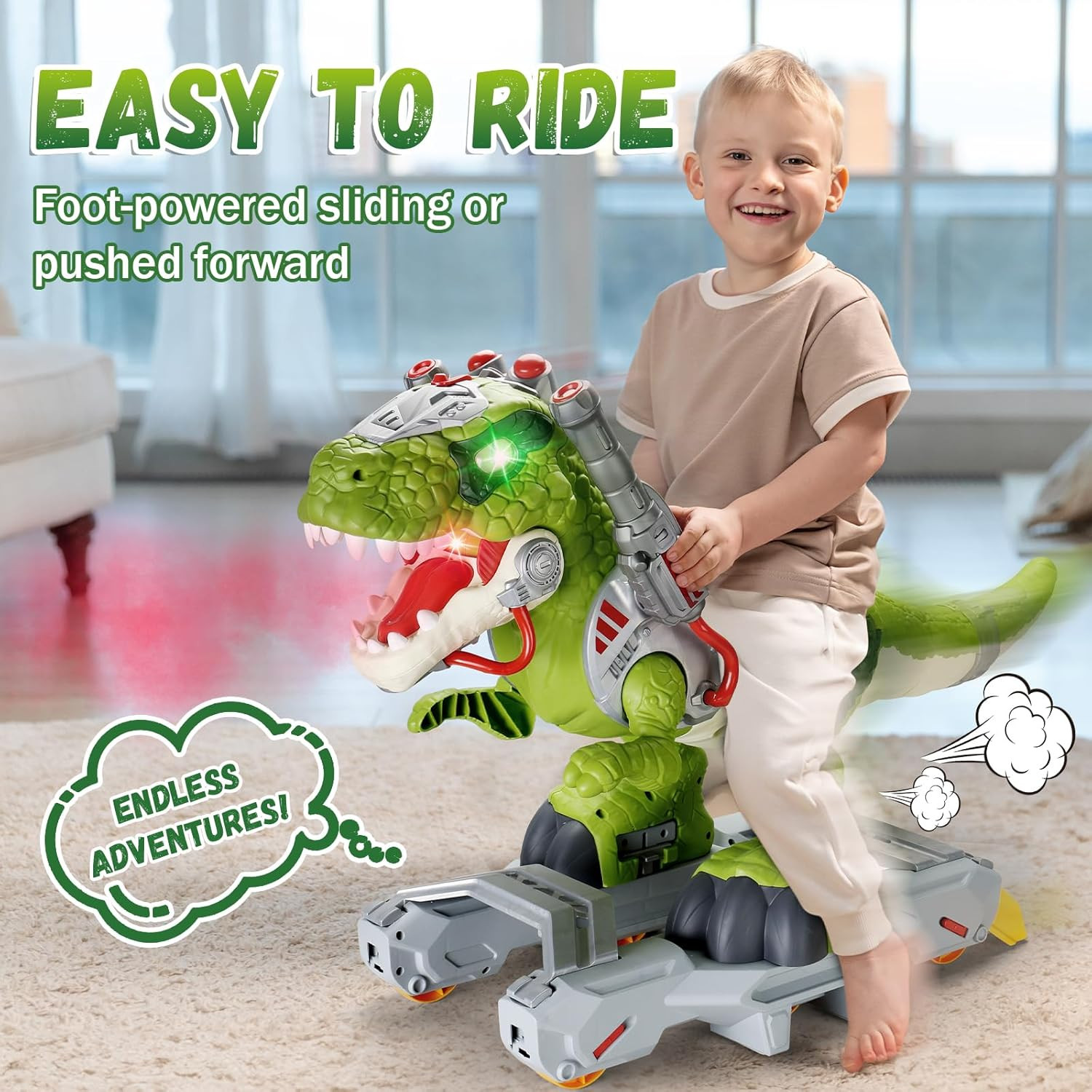 Dinosaur Ride on Toy Cars for Kids, Toddler Electric Ride on Toys with Music, Li