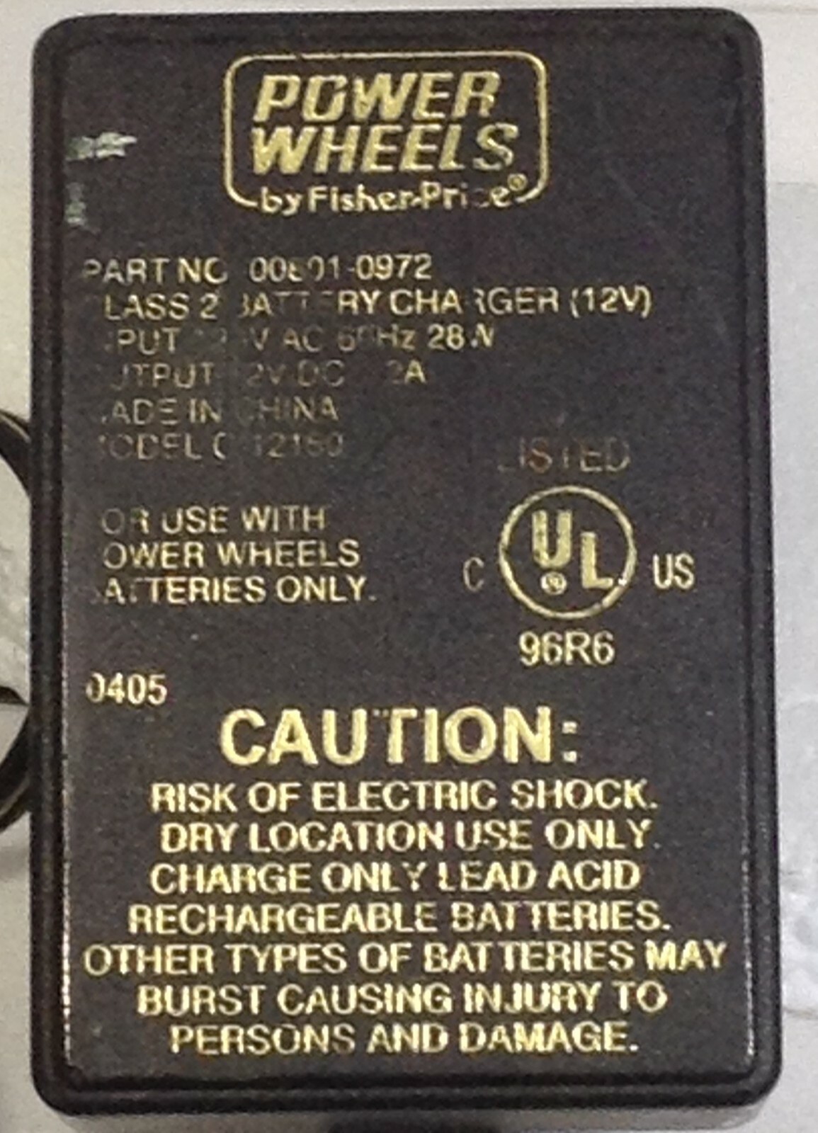 Fisher Price Power Wheels 12V Battery Charger Class 2 00801-0972 C-12150 – USED