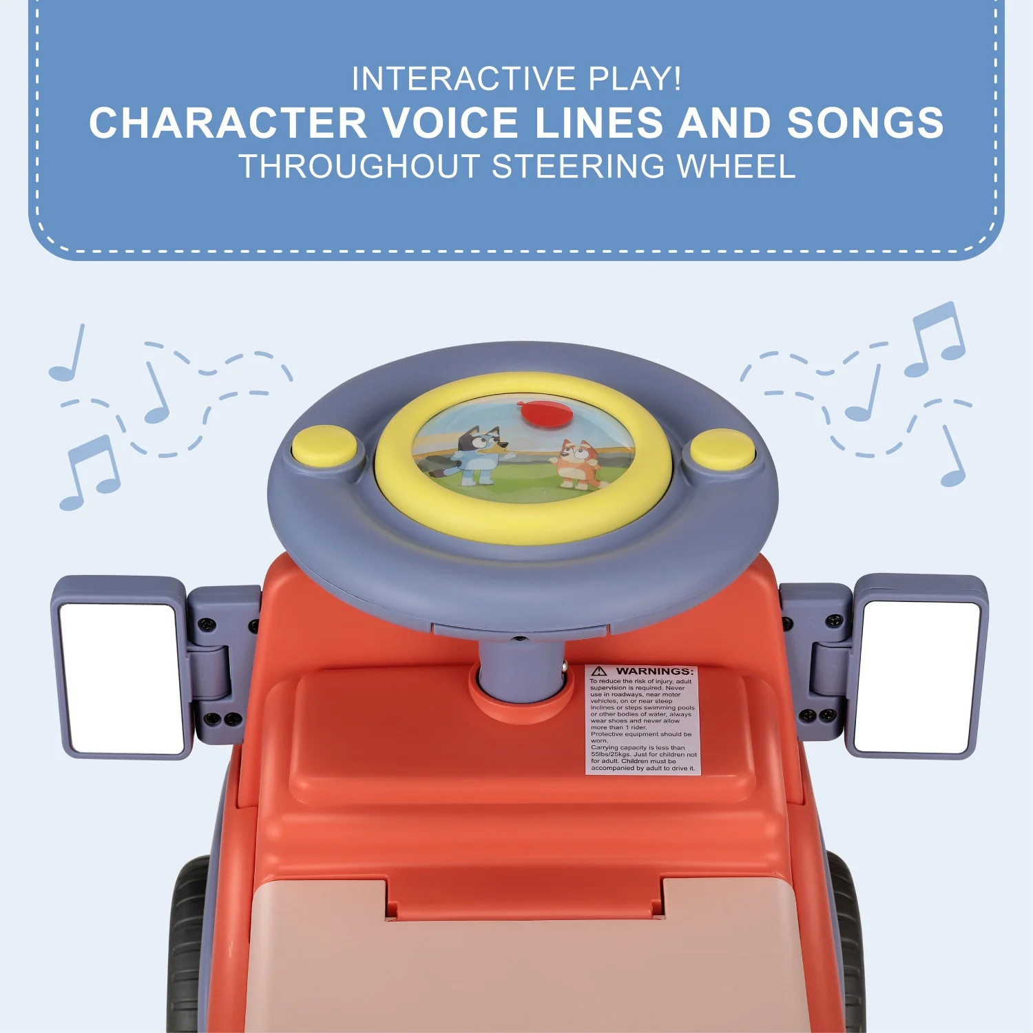 Kids Ride On Toy Bluey Push Car Truck Interactive Sounds Under Seat Storage
