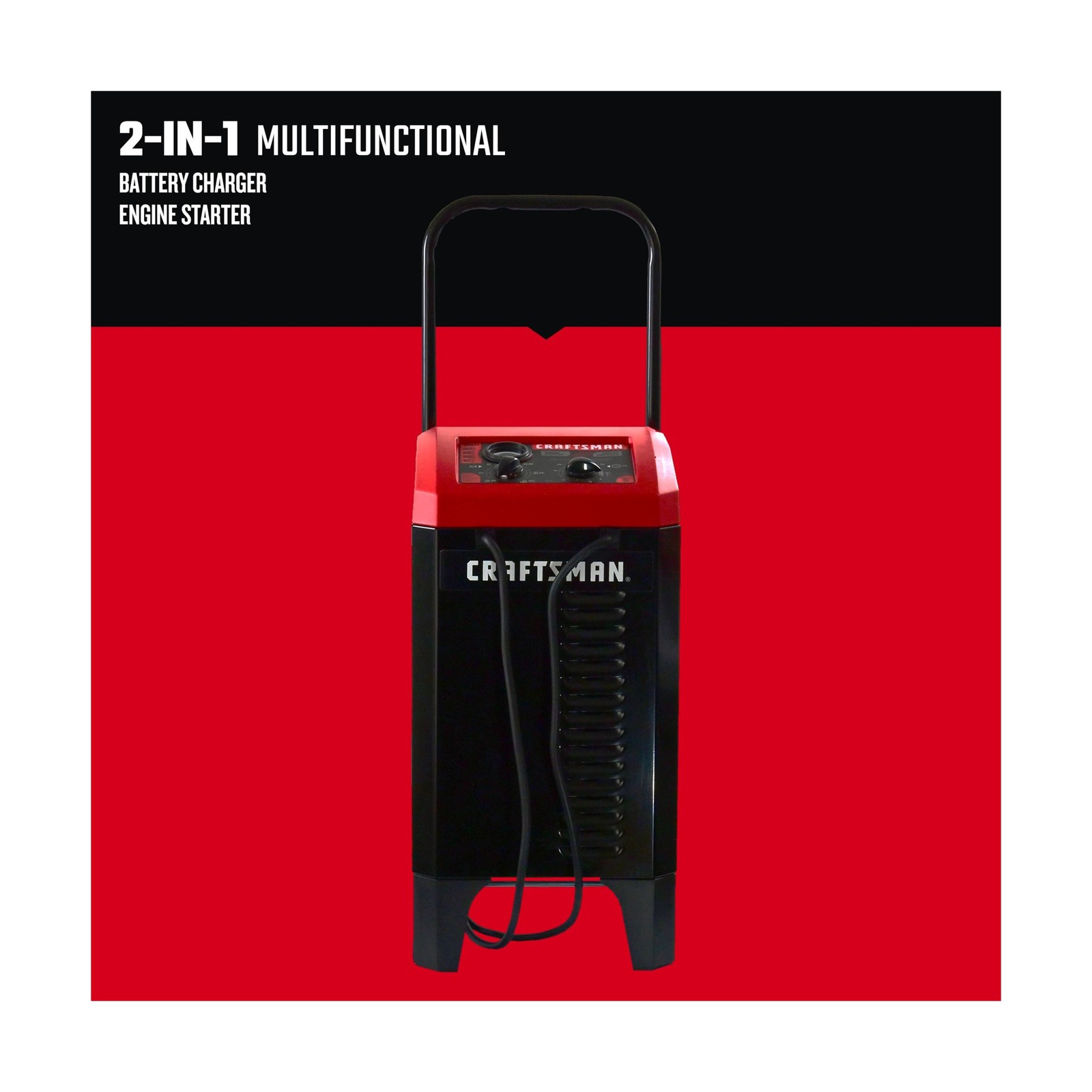 CRAFTSMAN Wheeled Manual 10A Car Battery Charger and 250A Engine Starter, 2-i…