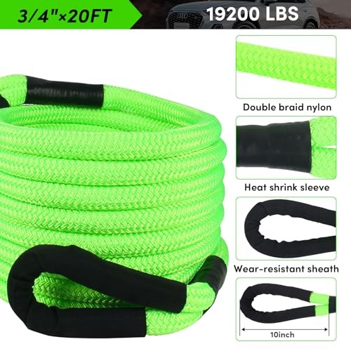 3/4″×20 ft Kinetic Recovery Rope Kit 3/4 inchx20ft with Soft Shackles Green